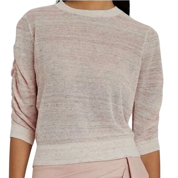 Veronica Beard S Pink Celia Textured Knit Top Ruched Sleeve Linen Blend *flaw - Picture 1 of 10
